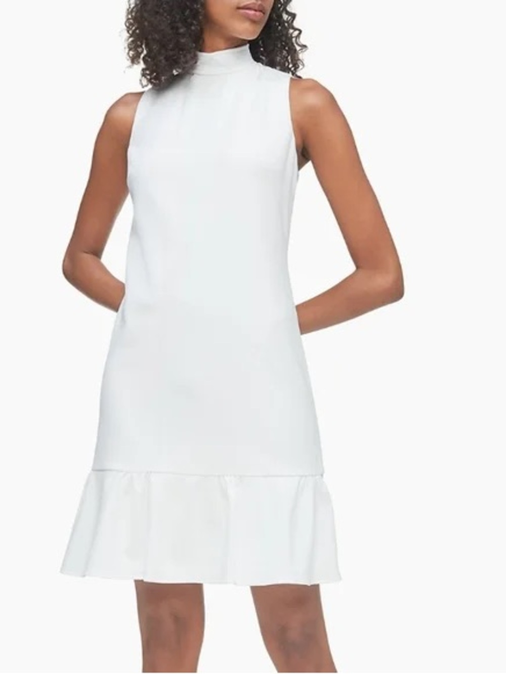 Calvin Klein Mock Neck Sleeveless Mini Dress with Ruffle Hem
